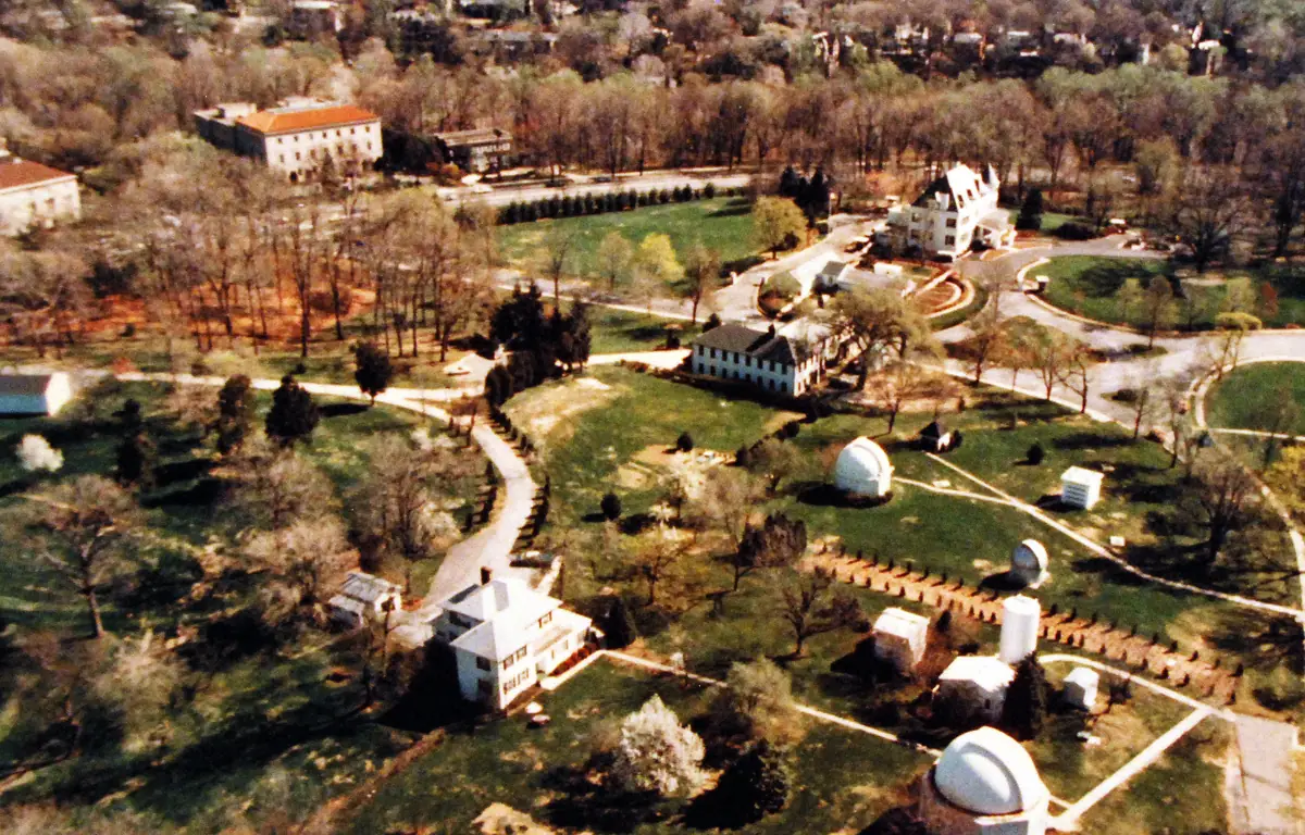 Aerial view of the U.S. Naval Observatory grounds in 1977